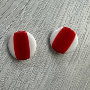 Lot of 2 Red White Stripe Shank Buttons Round ~1" Vintage